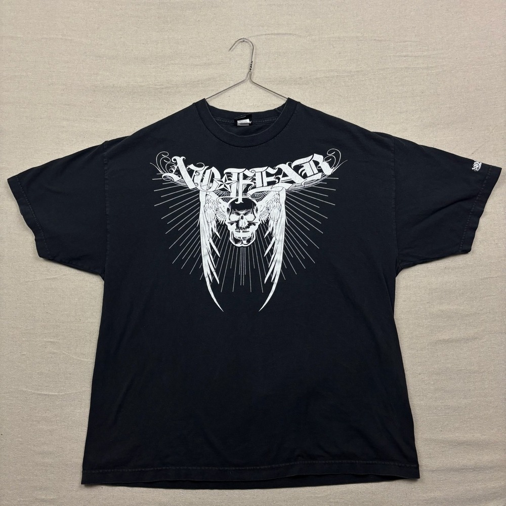 Vintage Y2K No Fear Skull‎ Wings Graphic T Shirt Men's 2XL Black Cotton